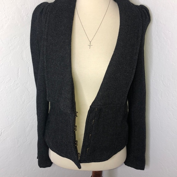 Free People Gray Herringbone Wool Blend Jacket 2 - Picture 4 of 9